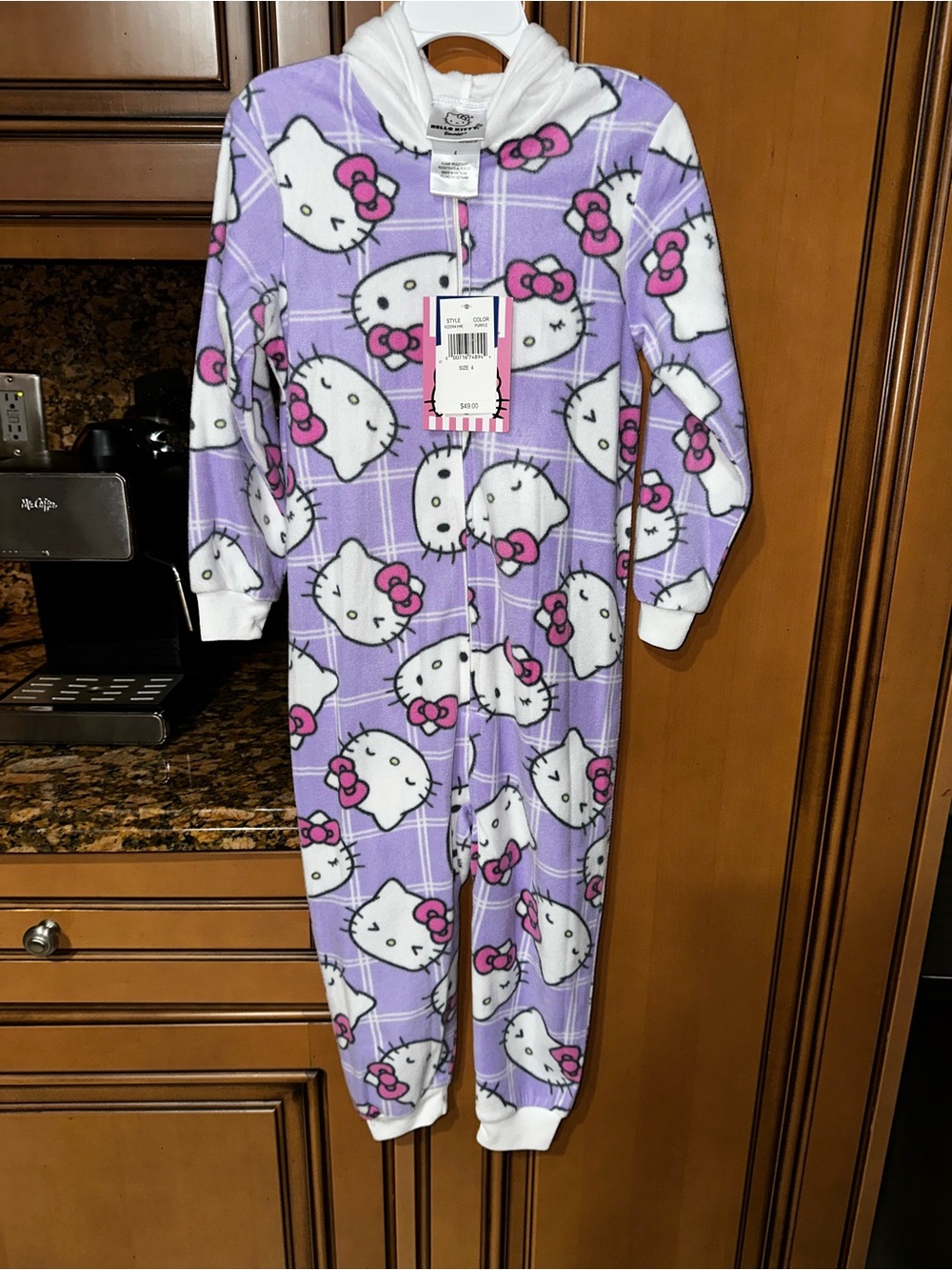 Brand New Hello Kitty Girls Hooded Fleece One Piece Pajamas Size 4 Sanrio